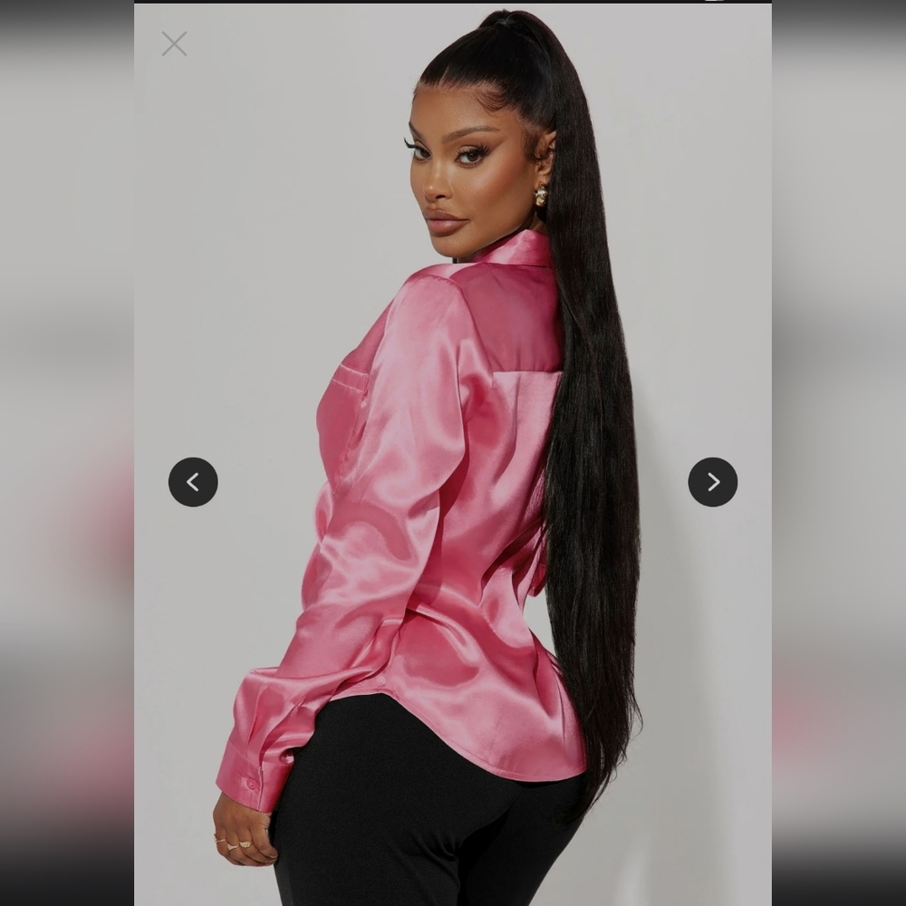 Fashion Nova You Better Work Satin Shirt - Picture 3 of 3